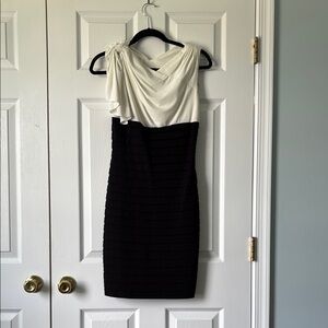 Adrianna Papell Black and White One Shoulder Cocktail Dress